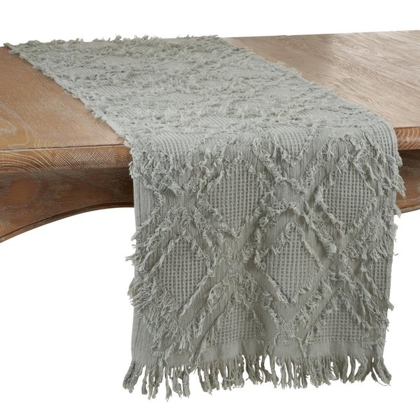 Saro Lifestyle SARO  16 x 72 in. Oblong Waffle Weave Table Runner with Fringe Design 1877.BG1672B